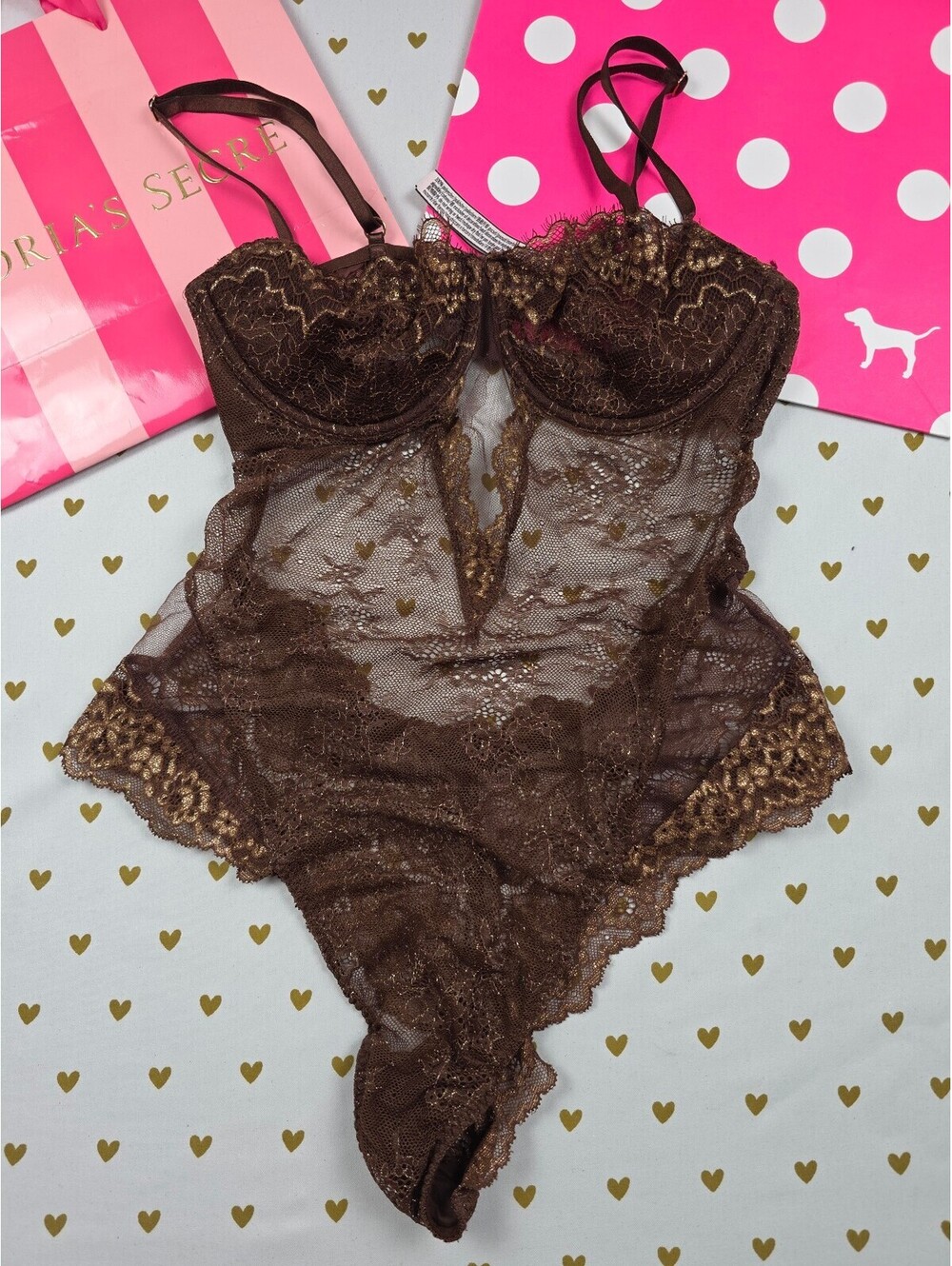 Victorias Secret Brown Underwire Ruffle Bodysuit Teddy Medium